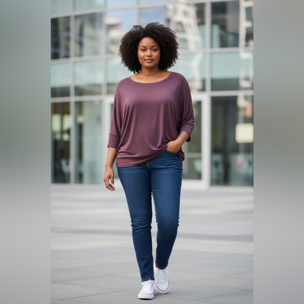 41 Hawthorne Queensland Dolman Sleeve Jersey Knit Top in Plum/Purple Stitch Fix